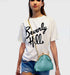 Stylish model wearing a white Beverly Hills shirt, showcasing a chic teal clutch with a golden strap.